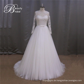 Langarm-Spitze Applique Bridal Dress A Line